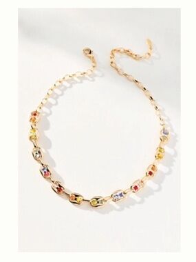 Gold Multicolor Gemstone Link Necklace - Women Jewelry